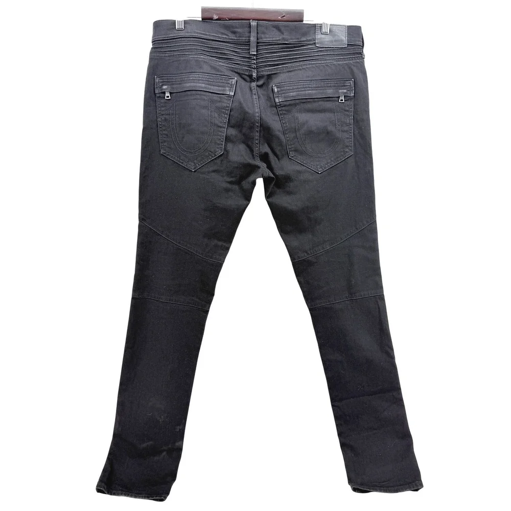 True Religion Rocco Moto Jeans Mens 34 Black Relaxed Skinny Skater Biker Moto